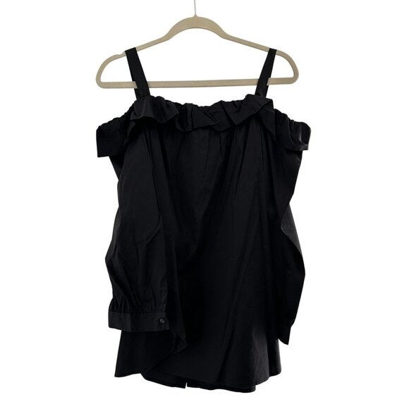 Ann Taylor LOFT Black Off-The-Shoulder Button Front Blouse XXL Milk Maid Peasant - Picture 11 of 11